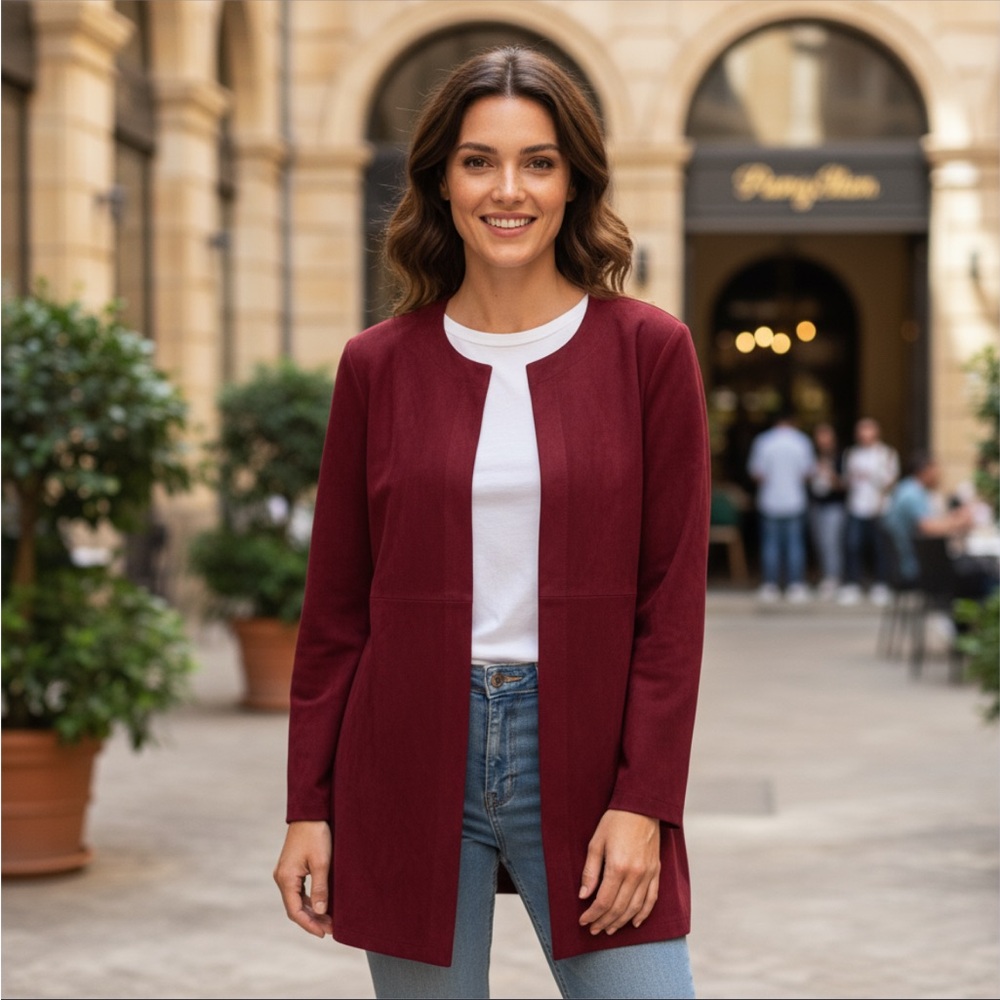The Limited Faux Micro Suede Leather Open-front Coat